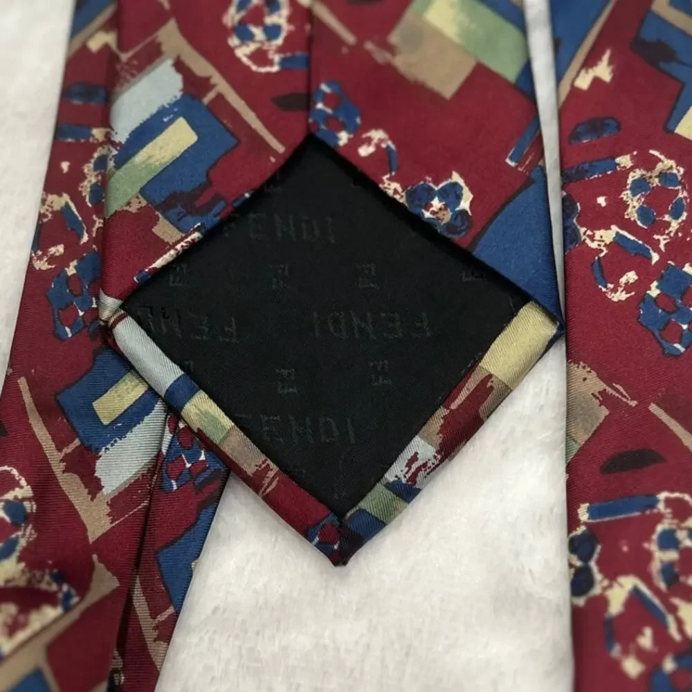 Fendi Vintage 90s Silk Tie Abstract Geometric Made in Italy Authenticated